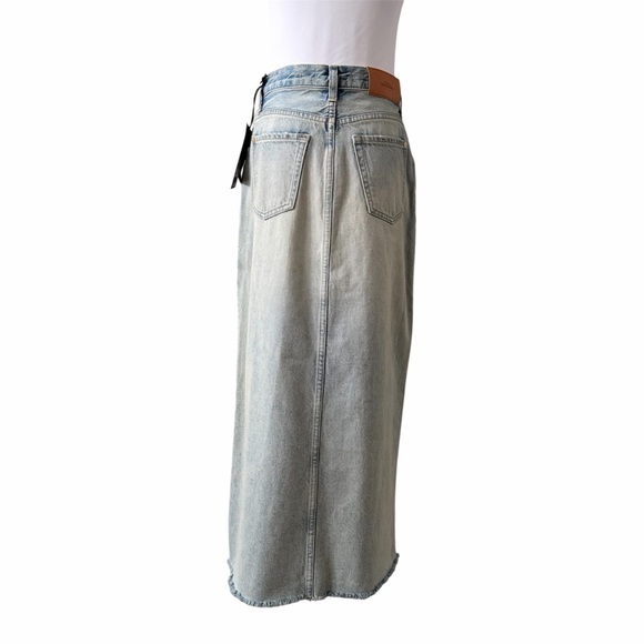 7 For All Mankind Denim Midi Skirt Asymmetrical Raw Hem NWT Size 25 Peaches - Picture 6 of 13